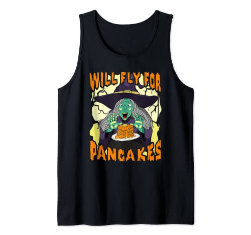 Tortitas bruja Halloween volará para panqueques desayuno comida Camiseta sin Mangas