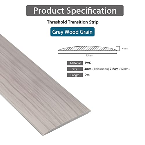Übergangprofil selbstklebend Vinyl Übergangsleiste Bodenleiste Fußböden Abdeckleisten Holzmaserung Abdeckleisten für Fußböden Übergangsleisten Laminat Ausgleichsprofil (Grau, 200×7,5cm)