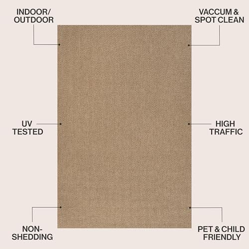 JONATHAN Y Easy Jute Rustic Indoor Outdoor Area Rug Beige 5X8, Rowena Herringbone for Backyard, Patio, Easy-Cleaning, High Traffic, Pet-Friendly, Hose Washable, Non-Shedding FXV203A-5 by JONATHAN Y - Used condition - Image 2
