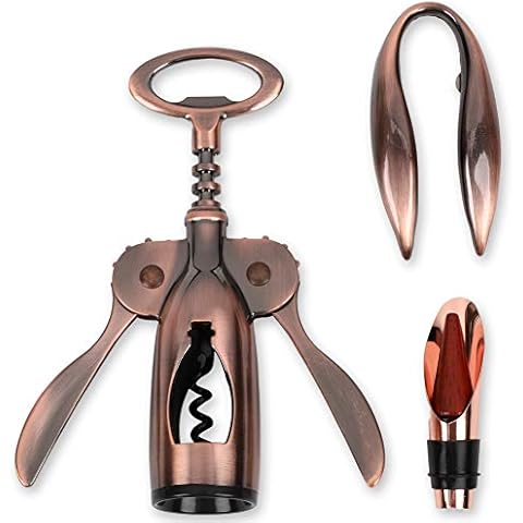 OBALY Flügel Korkenzieher Wein Flaschenöffner 3er Set / Ausgestattet mit Bronze Multifunktionaler Flaschenöffner Cover