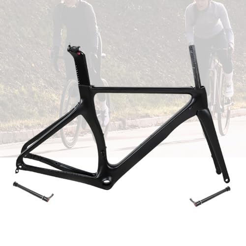 KLWEKJSD Road Bikes Frameset 700C Crabon Fiber Disc Brake Frame 46/48/50/52/54cm Thru Axle 100mm/142mm Road Frame with Fork BB86mm Internal Routing (Color : Black, Size : 48cm)
