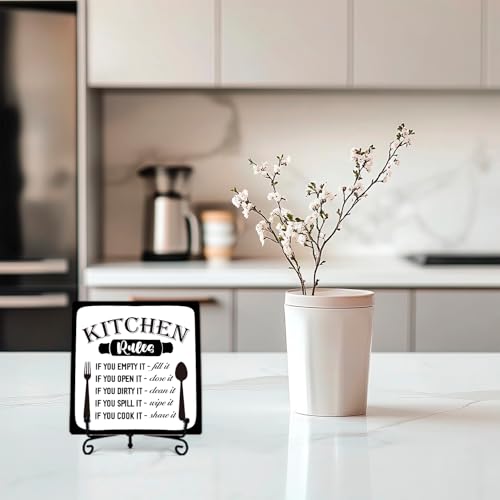 Image of DETIHO Farmhouse Kitchen Decor, Rustic Kitchen Counter Decor, Wood Plaque with Iron Stand for Home Dining Room Tabletop Decoration - G01