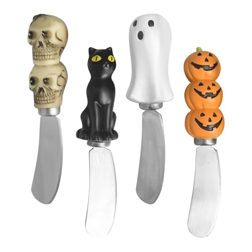 Generico Spalma Burro,4 Pezzi Coltelli da Marmellata Halloween - Spalmatore Ergonomico con Fantasma Zucca Teschio Gatto per Toast Panini Marmellata Crema di Formaggio