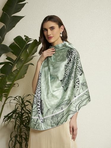 Image of Ravaiyaa - Attitude is everything Women Silk Digital Print Large Square Scarf Breathable Lightweight Neckerchief Printed Headscarf 40 inch x 40 inch Inch