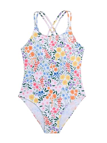 Image of WDIRARA Girl's Floral Print One Piece Swimsuit Criss Cross Spaghetti Straps Bathing Suit