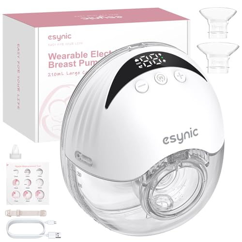 eSynic Sacaleches Eléctrico Manos Libres con 4 Modos y 12 Niveles Extractor de Leche Materna de 210ml Menos Ruido con Bridas de 24/21/19 mm a Prueba de Fugas Extractor de Leche Inalámbrico Sin BPA