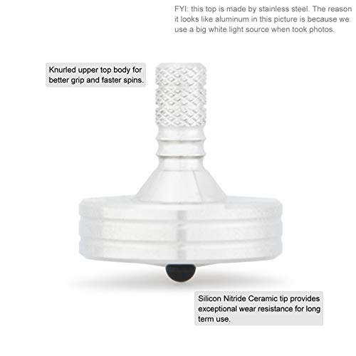 Image of DjuiinoStar High Performance Spinning Top: Long Lasting (Best Record 11:39!), CNC Machined from Solid Stainless Steel, Great Time Killer, EDC Desktop Toy, for Serious Players