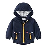 Volunboy Baby Boys Navy Hooded Jacket Toddler Long Sleeve Spring Lightweight Windbreaker 18-24 Months Kids Zip Up Fall Windproof Coats