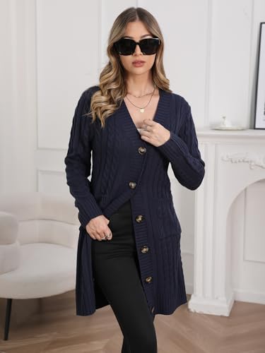 Image of Womens Cardigan Sweaters Cable Knit Sweater 2026 Fall Winter Chunky Open Front Button Down Coats with Pockets