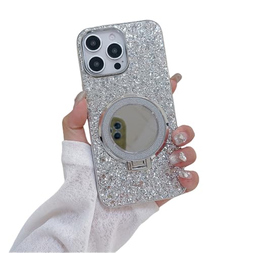 Coque iPhone 12 Pro paillettes argent avec miroir et charge magnétique