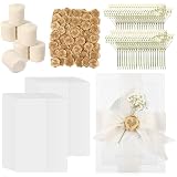 Fuyoooo 30 Set Wedding Invitations Wraps Set Pre Folded Vellum Jackets for 5 x 7 Invitations Self Adhesive Wax Seal Stickers Dried Baby's Breath Chiffon Silk Ribbon (Classic Style,Beige,Gold)