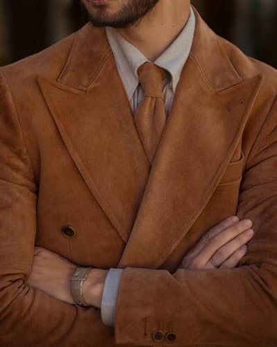 Suede Suits for Men with Tie 3 Piece Double Breasted Mens Suit Formal Peak Lapel Mens Suits for Wedding Grooms2