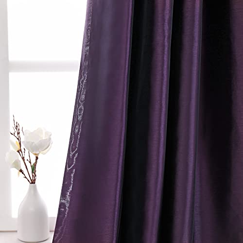 Image of GYROHOME Extra Long Curtains 120 Inch Long for Loft,Faux Silk Blackout Curtains Fully Lined Solid Window Treatment Drapes (2Panel,52x120inch,Purple)