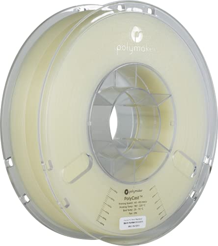 Polymaker PolyCast Filament 1.75mm for Investment Casting 750g Spool - 3D Printer Filament for Lost Wax Investment for Casting Similar to Filament Wax Filament for Metal Casting Plaster Clean Burn Out