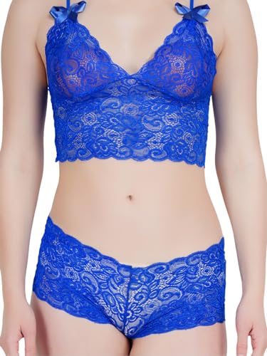 Image of Lace Plunge Bra & Panty Baby Doll Nightwear Dress with Adjustable Straps, Comfortable Lace Bralette and Hipster /Lingerie Set