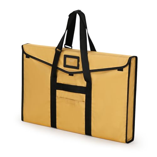 WISEPRO ドキュメントファイル パネルバッグ 大判 A1 サイズ ポスター収納 アート 手提げ 肩掛け 書類バッグ 図面ケース 61×91cm トートバッグ 大容量 名刺入れ・ポケット付 製図板用 作品収納 (ターメリックA2)