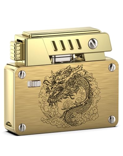Vintage Lighter, Classic Mental Trench Flip Lighter, Unique Cool Dragon Lighter, Gifts for Men - Without Fluid