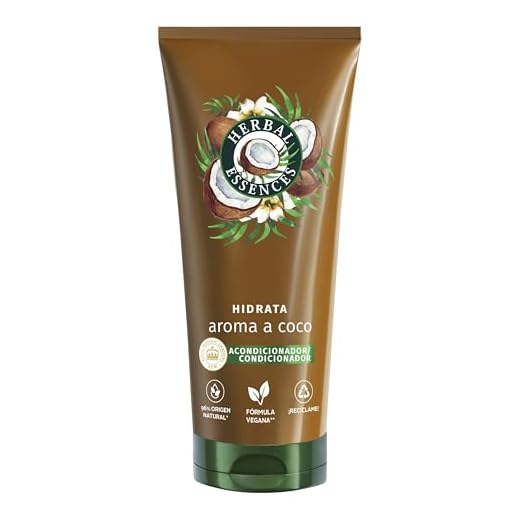 Herbal Essences Acondicionador Hidratante Aroma A Coco 250ml Pelo Muy Seco. Ayuda A Hidratar Intensamente, Pelo Suave. De Origen Natural. Vegano, No Testado En Animales