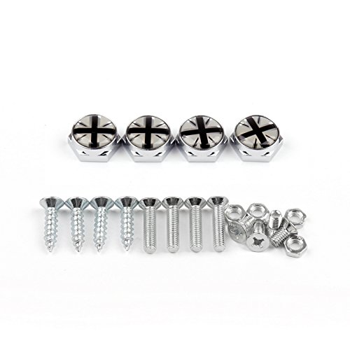Artudatech Union Jack Chrome Metal License Plate Frame Screw Bolt Cap for Mini Cooper B