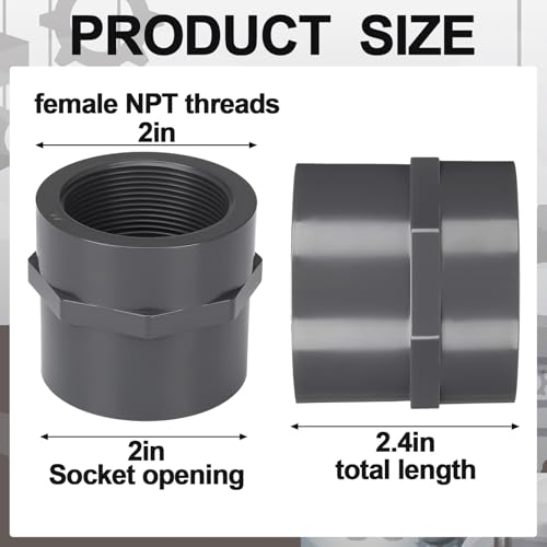 Image of 4 Pcs 2 Inch PVC Pipe Fitting Female Adapter Schedule 80 Socket x Npt Compatible with 835 Series Heavy Duty Industrial Grade Corrosion Resistant Plumbing Irrigation Connector for Water