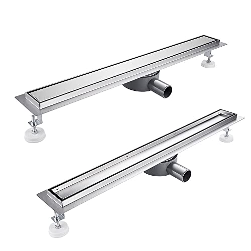 Kasloglow Duschrinne 100 cm Komplettset, Edelstahl Ablaufrinne, Extra flache befliesbare Duschrinne mit Haarsieb, Geruchsstop und 360° Drehbar Siphon - Länge 50-120cm für bodenebene Duschen