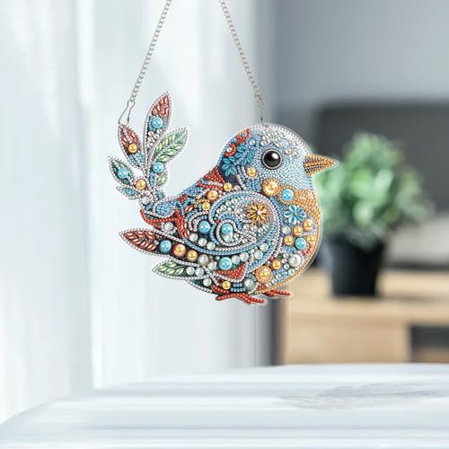 Image of Large Hanging Diamond Art Kits For Adults, Bird Diamond Art Suncatcher Kits | Special Shaped Diamond Painting Hanging, DIY 5D Crystal Diamond Art Pendant Kit, Window Suncatchers Craft