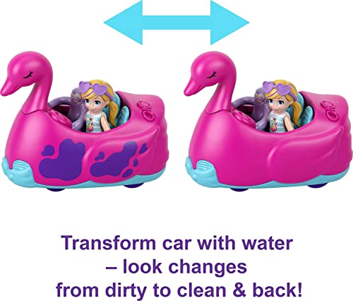 Polly Pocket Coffret La Station de lavage Flamant Pollyville avec 2 mini figurines une voiture qui change de couleur et accessoires pour jouer dans ’eau Jouet Enfant Dès HHJ05 - vue 3