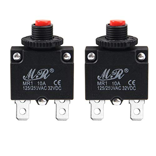 Rkurck 10 Amps Thermal Circuit Breakers 125/250V Ac 32V Dc Push Button Manual Reset Overload Protector Switch 10A 2 Pack #TOP2