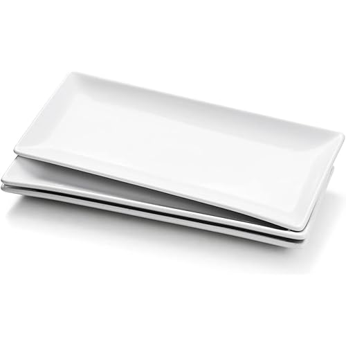 Miicol Porcelain Serving Platters Set of 3, Large Serving Trays 14 Inch, White Rectangle Plates, Ceramic Serving Dishes for Party, Restaurant, Buffet, Steak, Dessert, Salad, Fruit, Microwave Safe