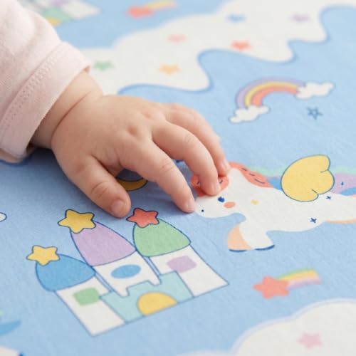 Image of Filymore Unicorn Double Bedsheet for Kids Bed, Queen Size 90x90 Inches, Soft Microfiber Cartoon Bedsheet for Girls & Boys, 240 TC Kids Bed Sheet with Cute Unicorn Print for Bedroom Decor, Blue