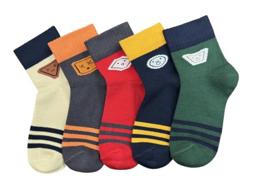 Image of Colourful Socks for Kids, Crew length, Soft Pure Cotton, Lightweight & Breathable, 1 to 9 Years, Pack of 5, Designer socks