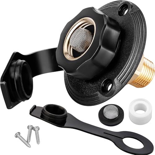 Image of RVGUARD RV City Water Inlet, 3 /4 inch NH Female to 1 /2 inch NPT Male, Black | City Water Fill Inlet Flange, Brass, With Check Valve, For RV, Camper, Trailer, Marine