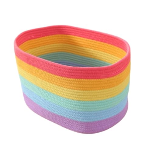 Storage Clothes Rainbow Cotton Rope Laundry Baskets Woven Hamper Storage Basket With Handles Organizer Nursery(40 * 25 * 22cm)