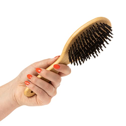 Mikki 6280011 Kleinen Bambusbürste mit Borsten, für glattes kurzes und mittellanges Fell, Für Hunde und Katzen, Hergestellt aus nachhaltigem BambusFür die Pflege von struppigem Fell, Groß, L, 85 g