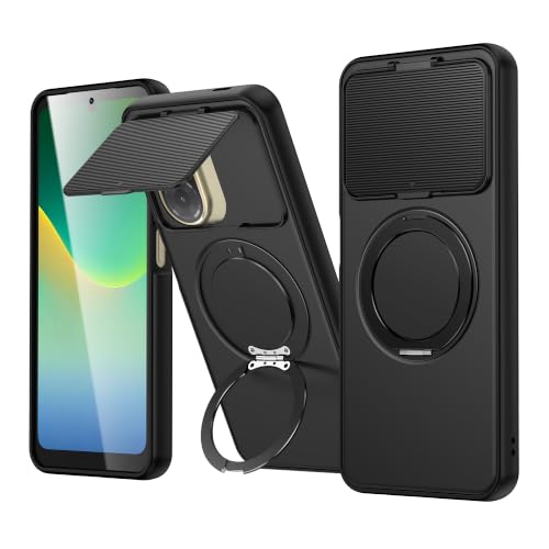 Image of SPAZY CASE Poco C71 Back Cover|Premium Magnetic Ring Stand Case with Camera Protection Slider|360 Rotating Kickstand|Slim & Strong Grip Phone Case for Poco C71-Black