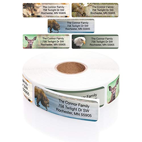 Nature's Wildlife Assorted Designer Rolled Address Labels with Elegant Plastic Dispenser