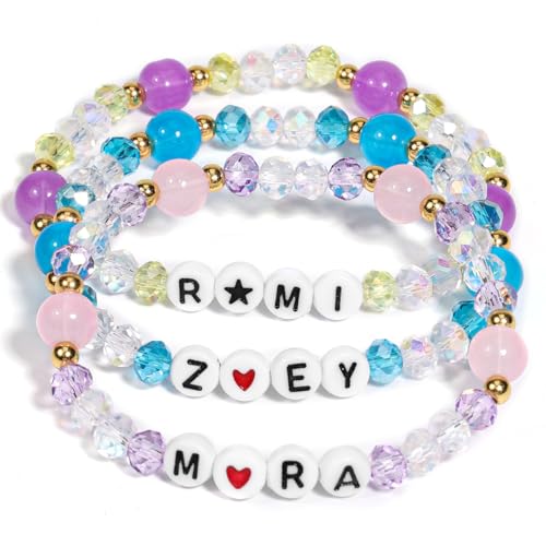 AICase for Kpop Demon Hunters Merch Rumi Zoey Mira Inspired Bracelets 3 Pcs Stackable Stretch Friendship Beaded Star Bracelets for Huntrix k pop Merchandise Jewelry Gifts for Fans Women Crystal_76