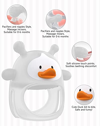 Image of Teething Toys for Babies 0-6 Months, Never Drop Silicone Baby Teether, Hand Pacifier for Sucking, Soothing Pain Relief, Chew Toy, Teething Mitten for Newborn - Transparent