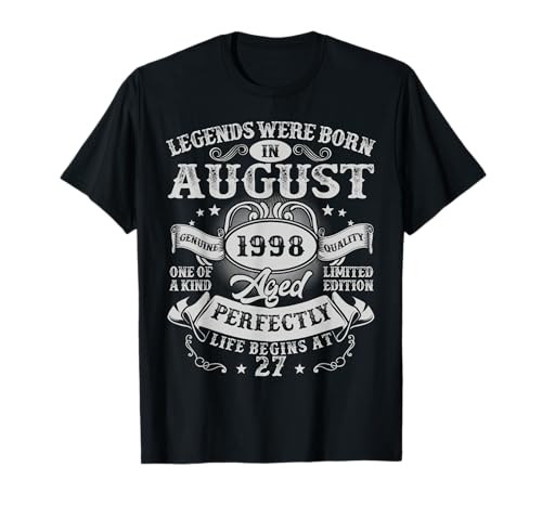 Legends Were Born in August 1998 Vintage 27th Birthday Men T-Shirt Legends Were Born in August 1998 Vintage 27th Birthday Men T-Shirt