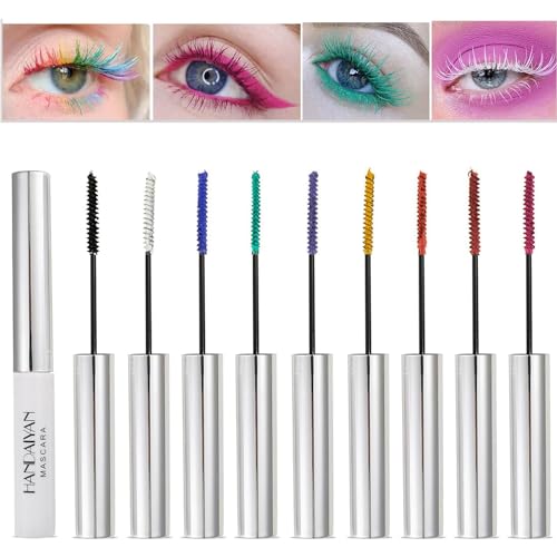 9 Colors Colored Mascara Set for Eyelashes, Red Pink Purple Blue White Black Halloween Rainbow...