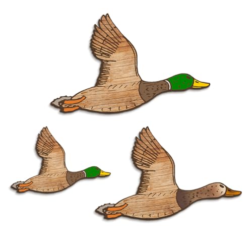 Kas Home 3Pcs Duck Hunting Wall Decor Wooden Flying Ducks Decor Rustic Farmhouse Wall Art Signs for Nursery Bedroom Classroom Playroom Living Room Hanging Decorations (Set of 3, Green-Duck)