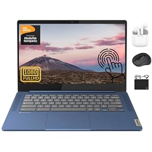 Lenovo Chromebook Slim Light Laptop Student Business 2024, pantalla táctil FHD de 14 pulgadas, MediaTek Kompanio 520 de 8 núcleos, 4 GB de RAM, 128 GB (64 GB eMMC+tarjeta de 64 GB), WiFi 6, largas