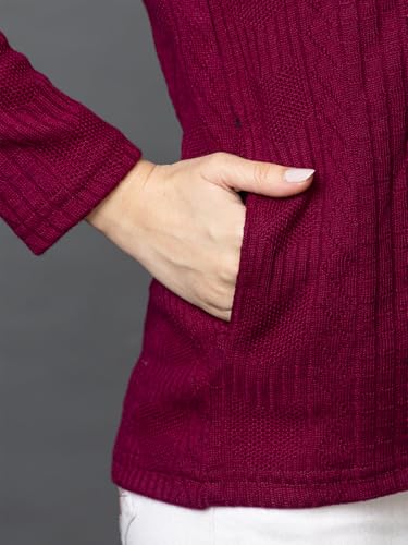 Image of Wear lusso Women's Woolen V-Neck Buttoned Full Sleeve Cardigan Self Design Soft Wool Fabric Winter Wear Pure Wool Sweater with Pockets Stylish Outdoor and Office Wear Girls