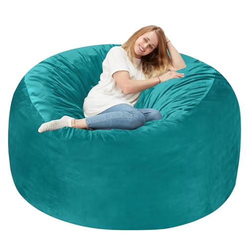 Homguava 4 FT Bean Bag Chair: 4' Bean Bags with Memory Foam Filled, Large Beanbag Chairs Soft Sofa with Dutch Velvet Cover-Sea Blue
