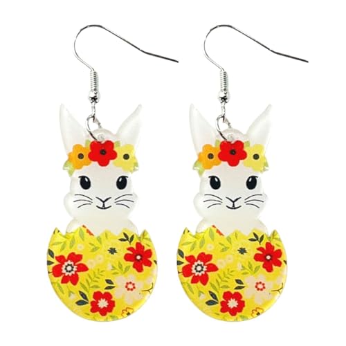 Easter Earrings Acrylic Cute Bunny Rabbit Egg Spring Flower Dangle Drop Earrings Easter Holiday Gifts for Women-A Yellow