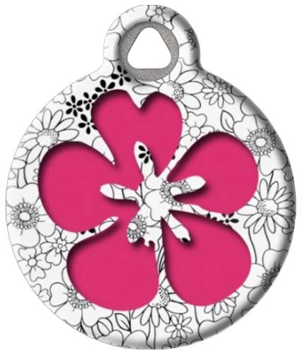 Dog Tag Art Cute Flower Custom Pet ID Tag for Dogs and Cats, Personalized Dog Tag with Customized Identification Information, Flower Power 1, Large (1.25" Diameter)