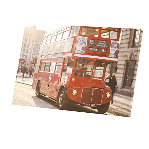 Tableau Décoratif Bus Rouge Vintage Paysage Urbain Toile Imprimée 60x40