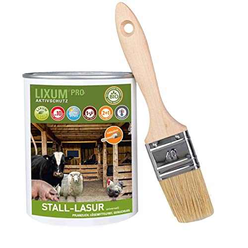 LIXUM PRO 100% biologische & natürliche Tierstall - Stall Lasur universell, Farbe:farblos 0.00, Inhalt:500 ml (ca.15m²), inkl. Zubehör:Pinsel