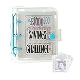 JEKUGOT Savings Challenge Binder, Mini Money Saving Wallet, Easy and Fun Way to Save £1000, Budget Book, 25 Envelope Cash Book (Blue)