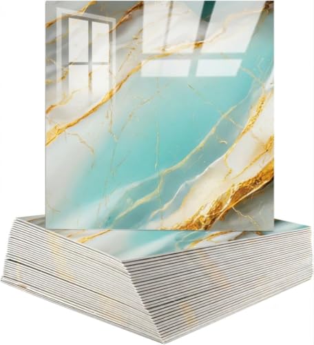 Image of OCEANSKY 3D Wallpaper PE Foam self Adhesive Brick Design Wall Stickers /DIY Wallpaper for Home Hotel Living Room Bedroom Cafe Deco (12, Blue Gold)